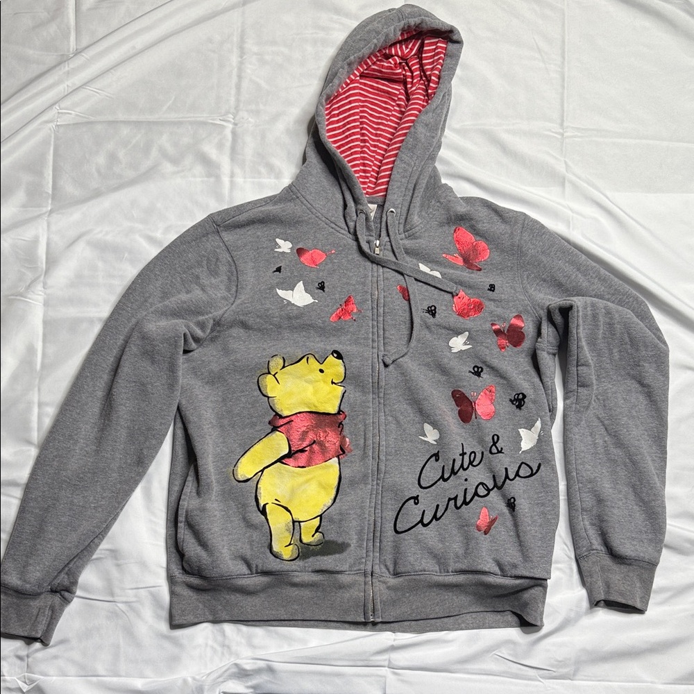 Disney Gray Hoodie with Pooh and Butterfly Designs